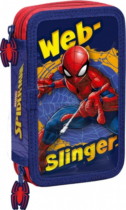 Piórnik dwukomorowy z wyposażeniem Spiderman czerwony-niebieski