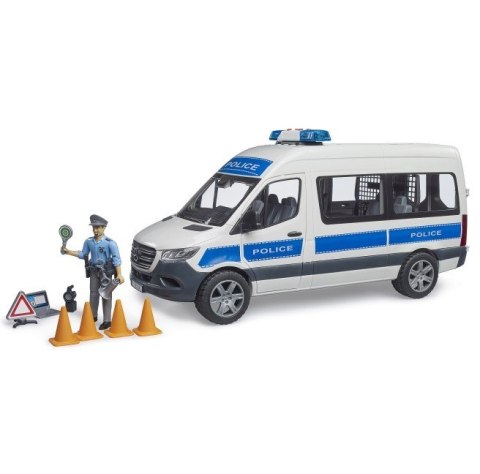 Zestaw Mercedes-Benz Sprinter policyjny z figurką i modułem światło/dźwięk BRUDER